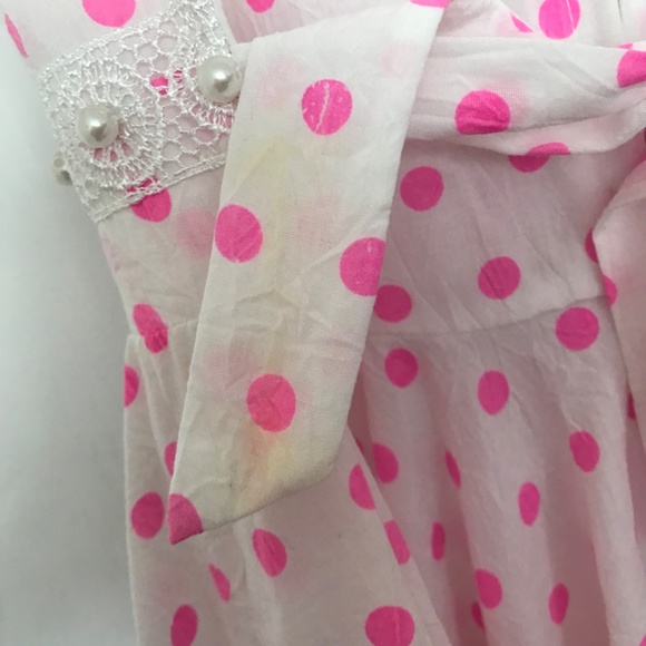 Polka Dot Ruffle Hem Dress Girls Size 10 White Pink - Picture 8 of 9